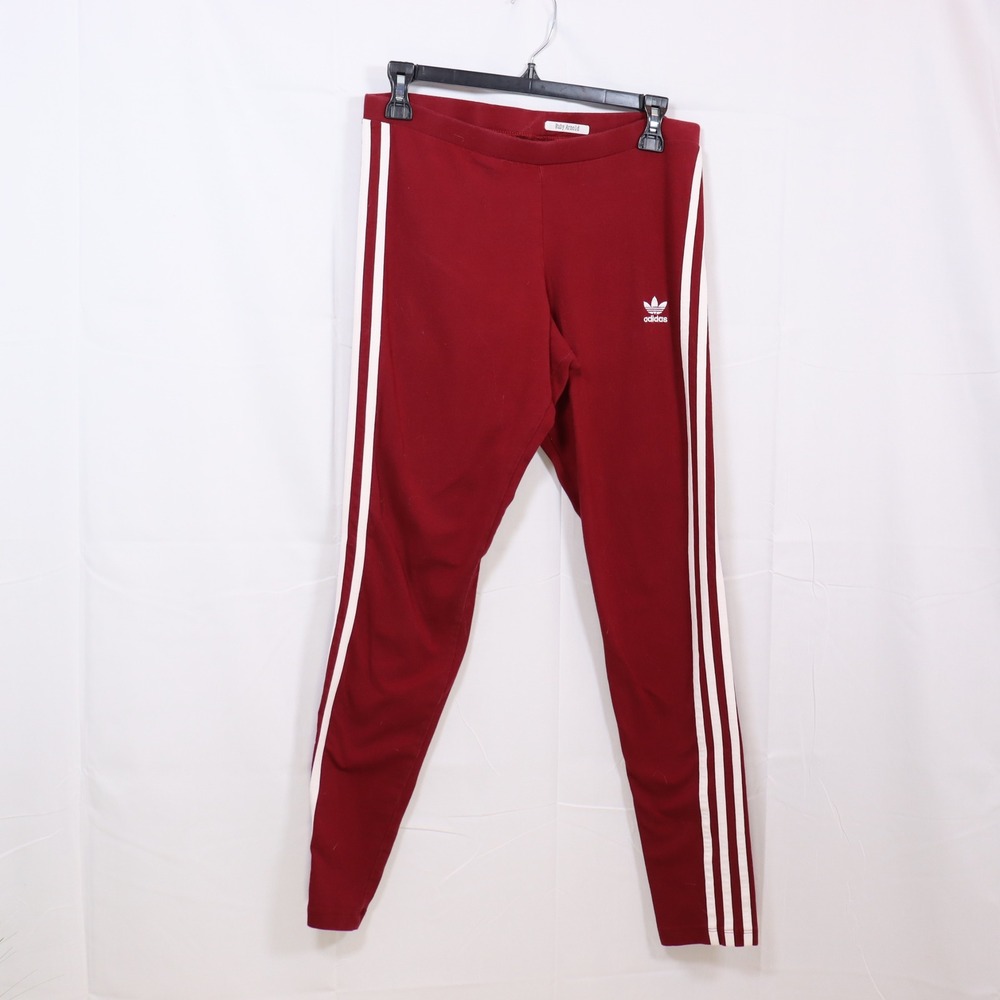 Adidas Leggings‎ Medium Maroon Womens 3-Stripe Trefoil Athletic Yoga